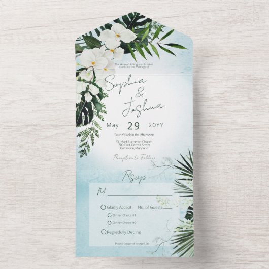Boho Tropical Greenery Modernes Aqua Dinner All In One Einladung (Innen Boden)