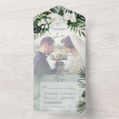 Boho Tropical Greenery Modernes Foto Abendessen All In One Einladung (Innen Boden)