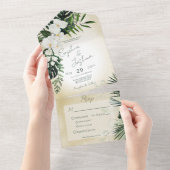 Boho Tropical Greenery Modernes Sandessen All In One Einladung (Abreißen)