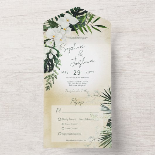 Boho Tropical Greenery Modernes Sandessen All In One Einladung (Innen Boden)