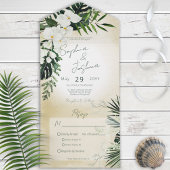 Boho Tropical Greenery Modernes Sandessen All In One Einladung
