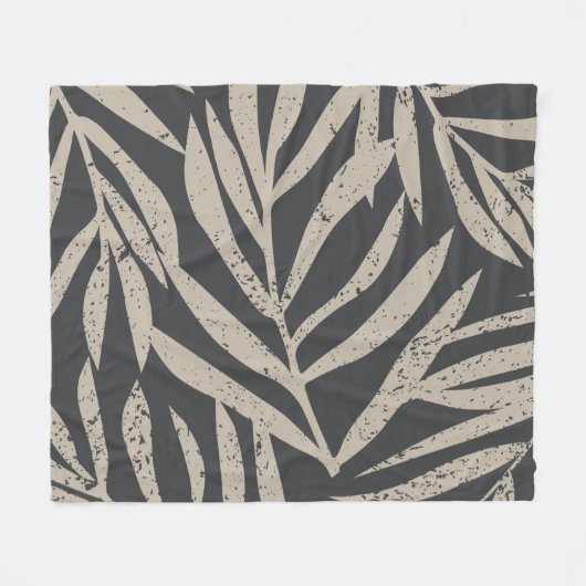 Boho Tropical Grunge Palm Blätter Muster Fleecedecke (Vorderseite (Horizontal))