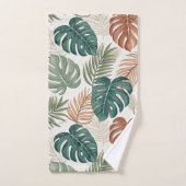 Boho Tropical Leaves Pattern Rust Green Beige Badhandtuch Set (Handtuch)