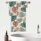 Boho Tropical Leaves Pattern Rust Green Beige Badhandtuch Set