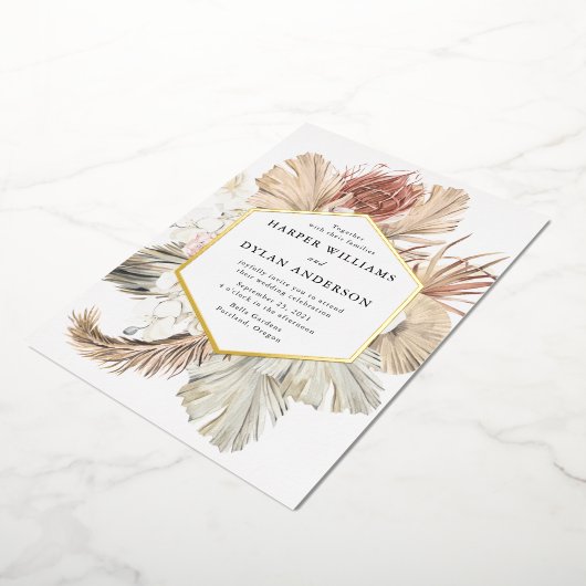 Boho Tropical Liebe Wedding Gold Folieneinladung (Gedreht)
