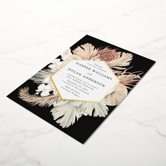 Boho Tropical Liebe Wedding Gold Folieneinladung (Gedreht)