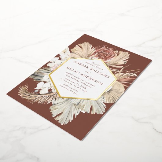 Boho Tropical Liebe Wedding Gold Folieneinladung (Gedreht)