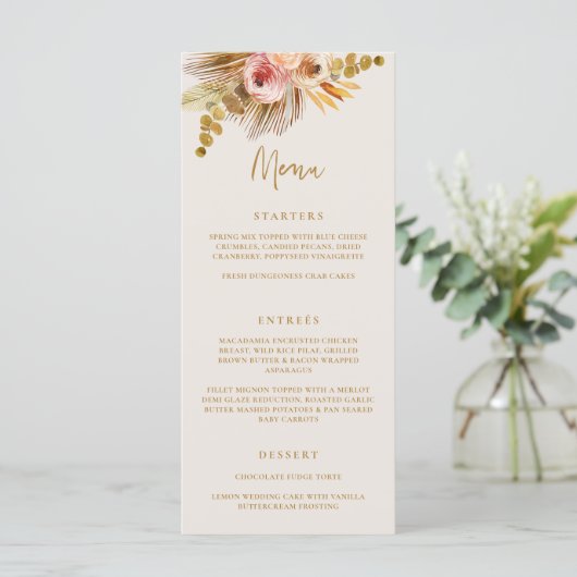 Boho Tropical Menu Wedding Party Food Drinks C103 Menükarte (Stehend Vorderseite)