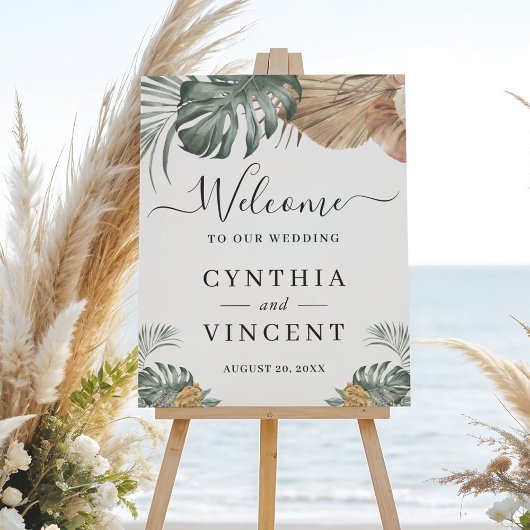 Boho Tropical Monstera Blätter Hochzeit Begrüßungs Poster