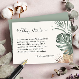 Boho Tropical Monstera Blätter Hochzeiten Details Begleitkarte