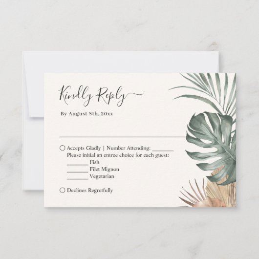 Boho Tropical Monstera Blätter Wedding RSVP Karte (Vorderseite)