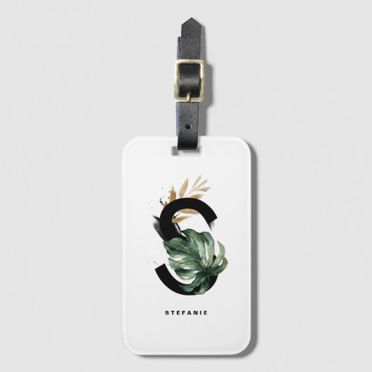 Boho Tropical Montera Letter S Monogram Bridesmaid Gepäckanhänger (Vorderseite Vertikal)