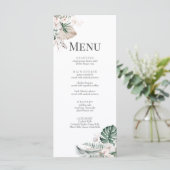 Boho Tropical Orchid & Monstera Wedding Menu Card Menükarte (Stehend Vorderseite)