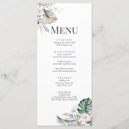 Boho Tropical Orchid & Monstera Wedding Menu Card Menükarte