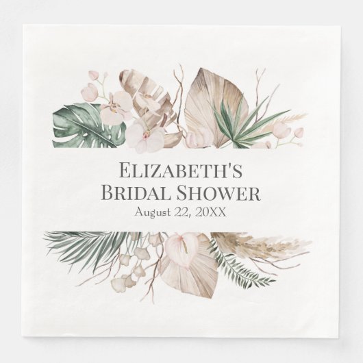 Boho Tropical Orchid und Monstera Paper Napkin Serviette (Vorderseite)
