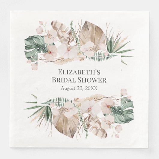 Boho Tropical Orchid und Monstera Paper Napkin Serviette (Vorderseite)