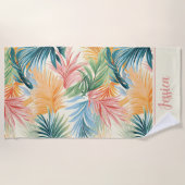 Boho Tropical Palm Blätter Beach Summer Pattern Strandtuch (Vorderseite)