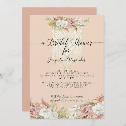 Boho Tropical Pampas Grass Floral Brautparty Ankündigung (Vorne/Hinten)