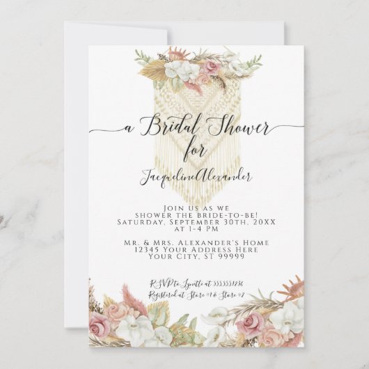 Boho Tropical Pampas Grass Floral Brautparty Einladung (Vorderseite)