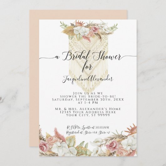 Boho Tropical Pampas Grass Floral Brautparty Einladung (Vorne/Hinten)