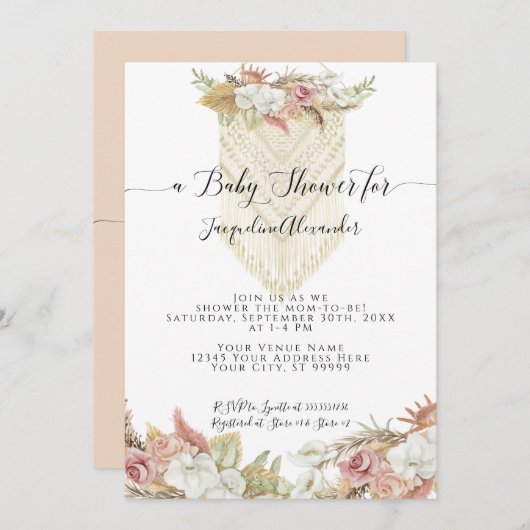 Boho Tropical Pampas Grass Floral Girl Babydusche Einladung (Vorne/Hinten)