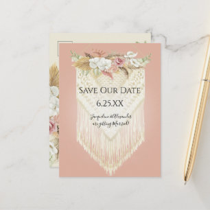 Boho Tropical Pampas Grass Orchid Floral Macrame Ankündigungspostkarte