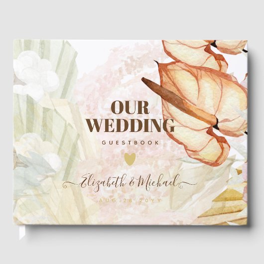 BOHO Tropical Pampas Grass Wedding Gästebuch (Vorderseite)