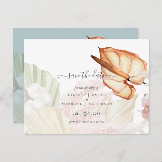 BOHO Tropical Pampas Grass Wedding Postkarte (Vorne/Hinten)