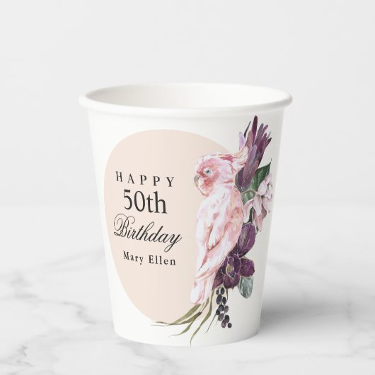 Boho Tropical Parrot 50. Geburtstag Pappbecher (Vorderseite)