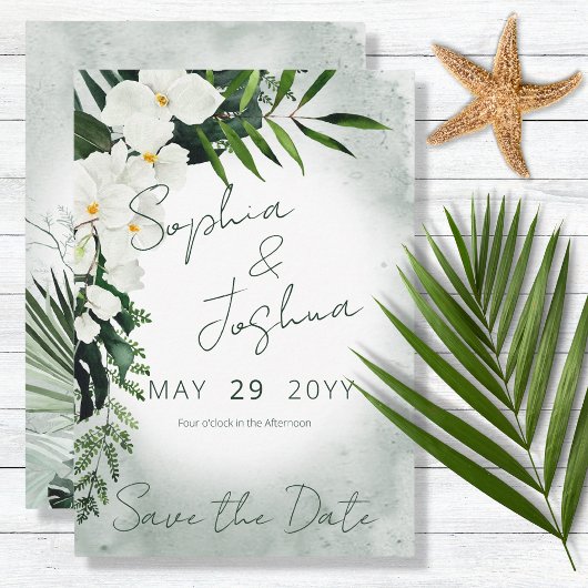 Boho Tropical Pflanze Green Watercolor Hochzeit Save The Date