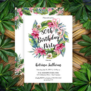 Boho Tropical Pink Floral 80. Geburtstagsparty Einladung