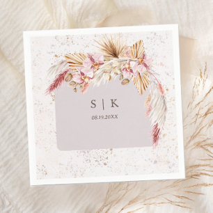Boho Tropical Pink Floral Monogram Wedding Serviette