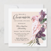 Boho Tropical Pink Parrot Floral Quinceanera Einladung (Vorderseite)