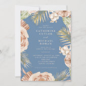 Boho Tropical Rose Dusty Blue Wedding Einladung (Vorderseite)