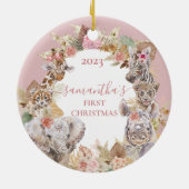 Boho Tropical Safari Jungle Animals Pink Girl Keramik Ornament (Hinten)