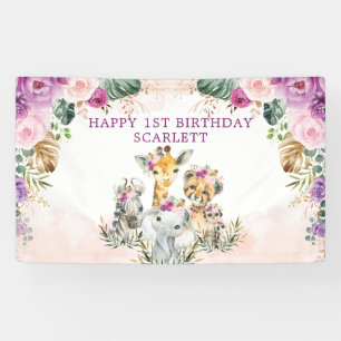 Boho Tropical Safari Jungle Floral Happy Birthday Banner