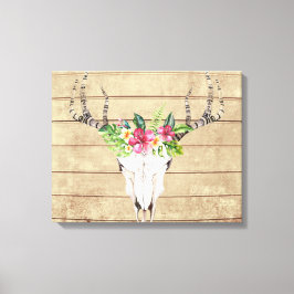 Boho Tropical Skull auf Holz Canvas Print Leinwanddruck