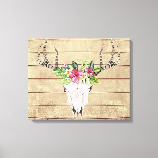 Boho Tropical Skull auf Holz Canvas Print Leinwanddruck (Vorderseite)