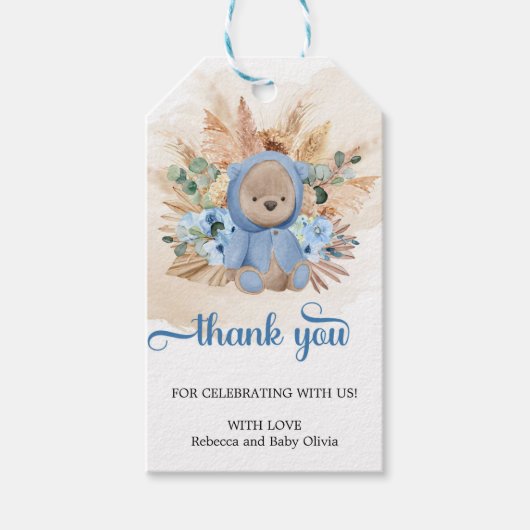 Boho Tropical Teddy Bären Pampas Gras vielen Dank Geschenkanhänger (Vorderseite)