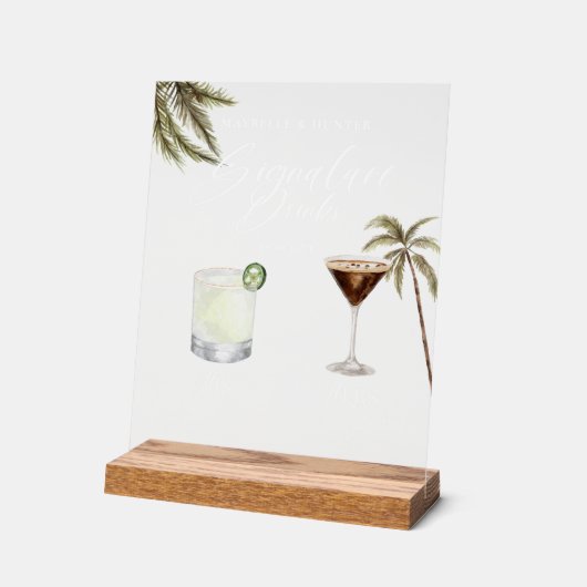 Boho Tropical Watercolor Signature Drinks Hochzeit Acrylschild (Winkel)