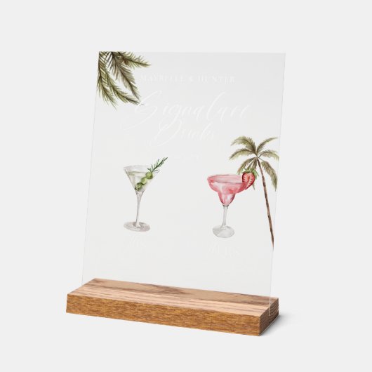 Boho Tropical Watercolor Signature Drinks Hochzeit Acrylschild (Winkel)