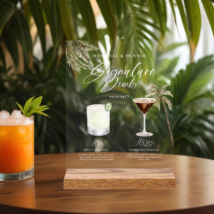 Boho Tropical Watercolor Signature Drinks Hochzeit Acrylschild