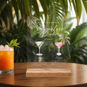 Boho Tropical Watercolor Signature Drinks Hochzeit Acrylschild
