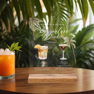 Boho Tropical Watercolor Signature Drinks Hochzeit Acrylschild