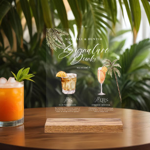 Boho Tropical Watercolor Signature Drinks Hochzeit Acrylschild
