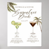 Boho Tropical Watercolor Signature Drinks Hochzeit Poster (Vorne)