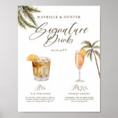 Boho Tropical Watercolor Signature Drinks Hochzeit Poster (Vorne)