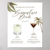 Boho Tropical Watercolor Signature Drinks Hochzeit Poster (Vorne)