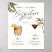 Boho Tropical Watercolor Signature Drinks Hochzeit Poster (Vorne)