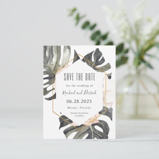 Boho Tropical Wedding Save the Date mit Foto (Stehend Vorderseite)
